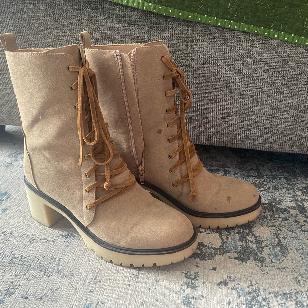 Tan Lace-Up Ankle Boots